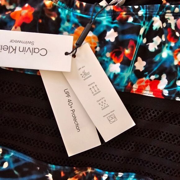 Calvin Klein Women's Floral Poppy Mesh Inset Panel One Piece Swimsuit Size 14 - Picture 7 of 11